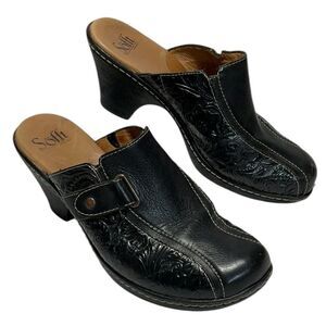 SOFFT Black Leather Boho Comfort Clogs